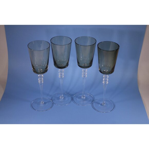 Vintage 10" tall two-tone wine glasses set of 4, smoky glass crystal or glass - Picture 8 of 8